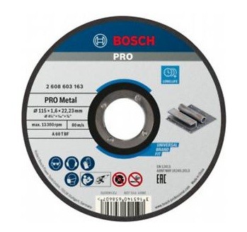 BOSCH Daska za rezanje ravna Standard za metal A 60 T BF, 115 mm, 22,23 mm, 1,6 mm - 2608603163
