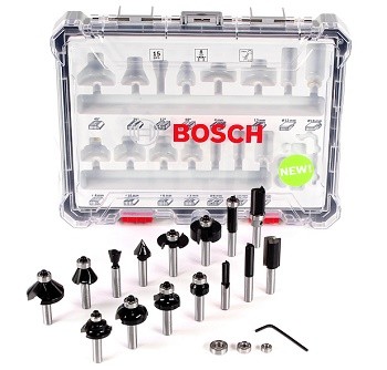 Bosch set od 15 glodala za različite namjene, prihvat 8 mm 2607017472, 15-dijelni set glodala za različite namjene.