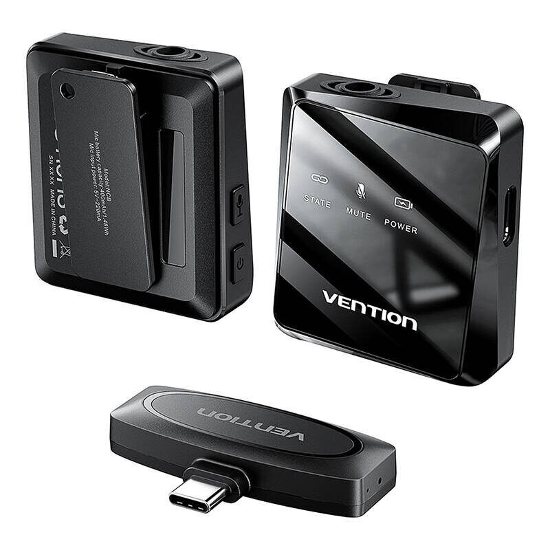 Vention Bežični lavalier mikrofon NCBB0, USB C, 2 komada, Crni