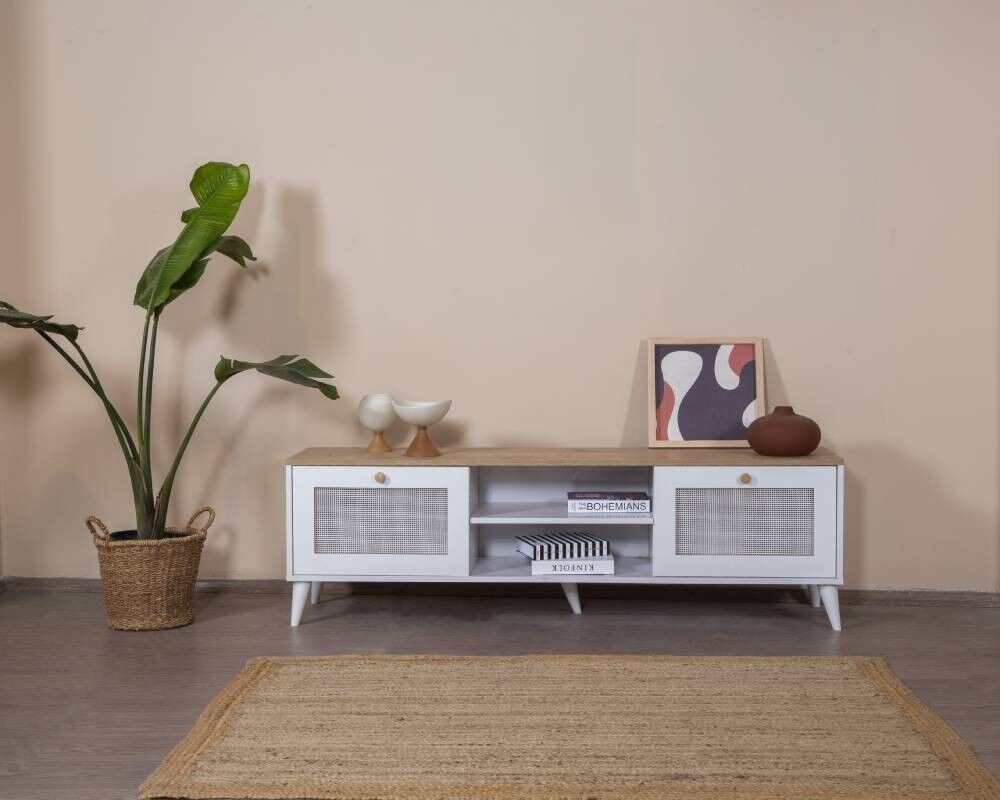 Hanah Home TV komoda Calvin, 55x180x41 cm, Bijeli hrast