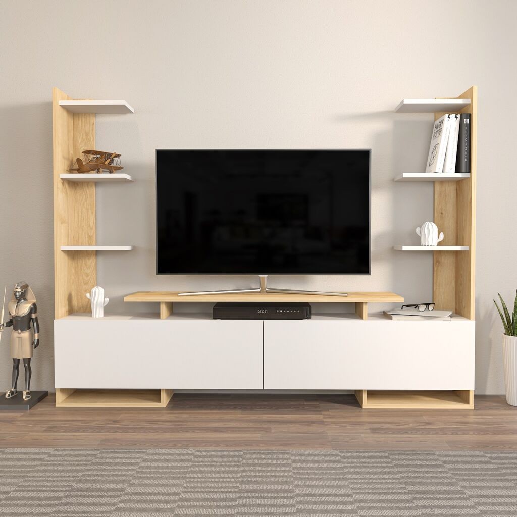 Hanah Home TV komoda Ava, 183,6x140x31,7 cm, Bijeli hrast
