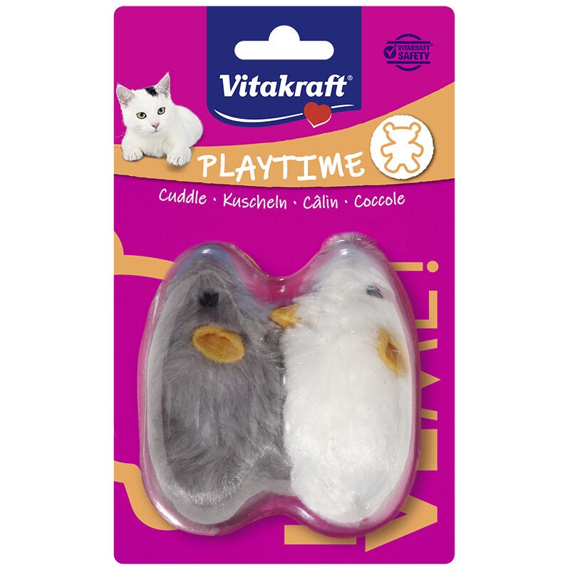 Vitakraft Plišana igračka miš, 9 cm, 2 komada, Bijela/Siva