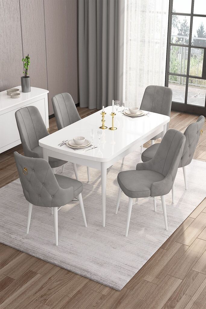 Hanah Home Set Trpezarijski sto i 6 stolica Are, sivo-bijela