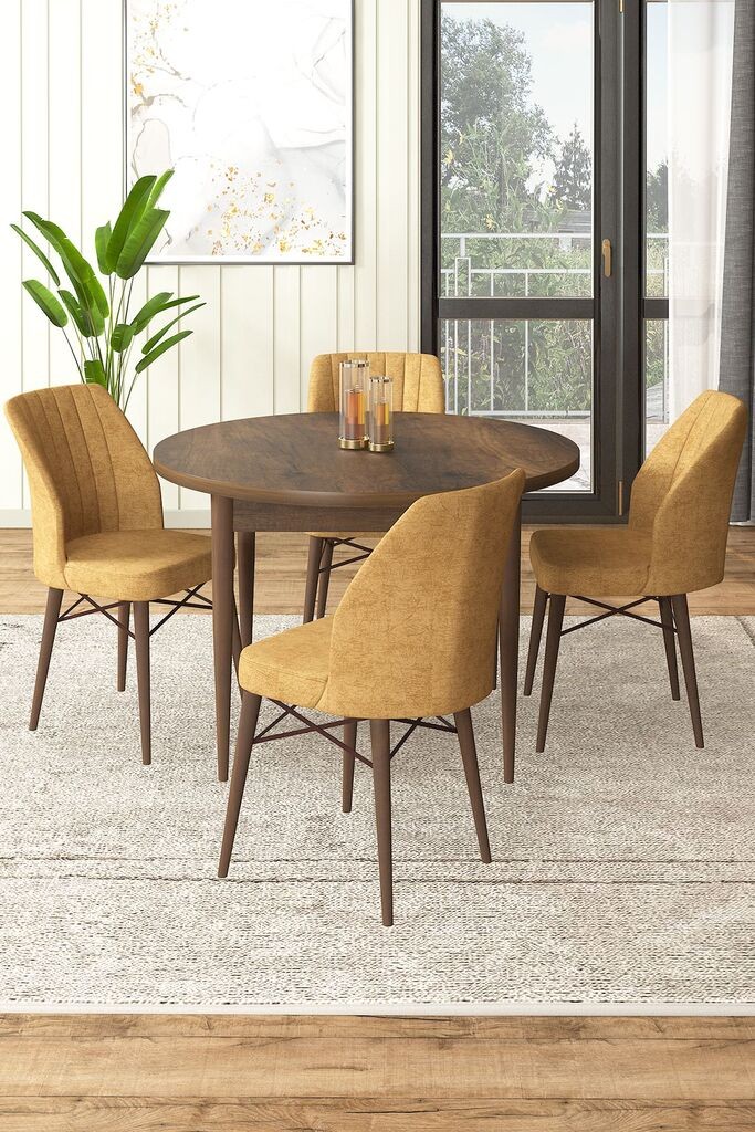Hanah Home Set Trpezarijski sto i 4 stolice, oker-smeđa