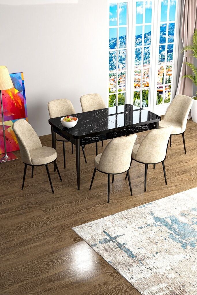 Hanah Kućni set Trpezarijski sto i 6 stolica Han, Krem-crna