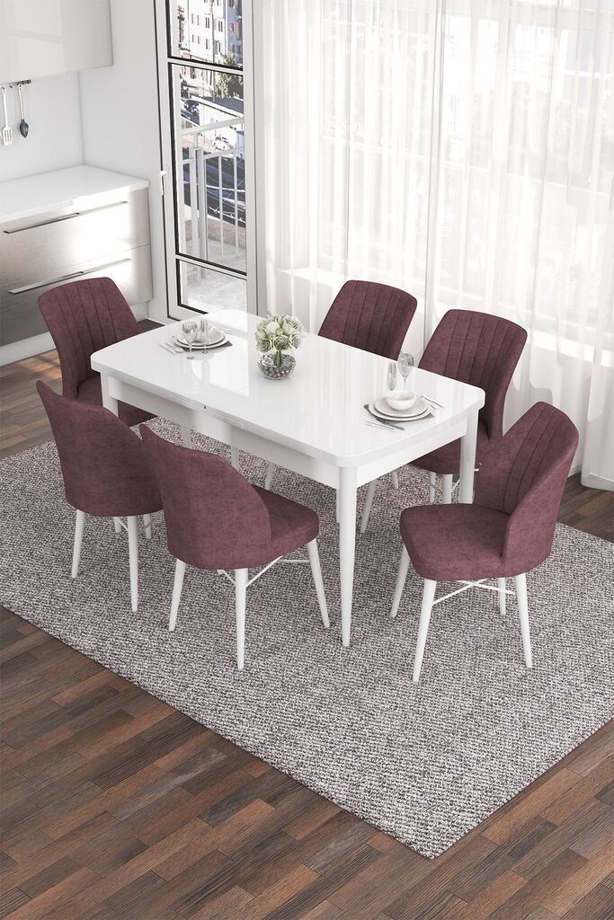 Hanah Home Set Trpezarijski sto i 6 stolica Eva, Prljavo roza