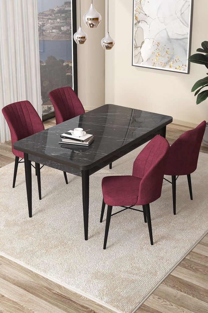 Hanah Home Set Trpezarijski sto i 4 stolice Arp, Bordo-crna