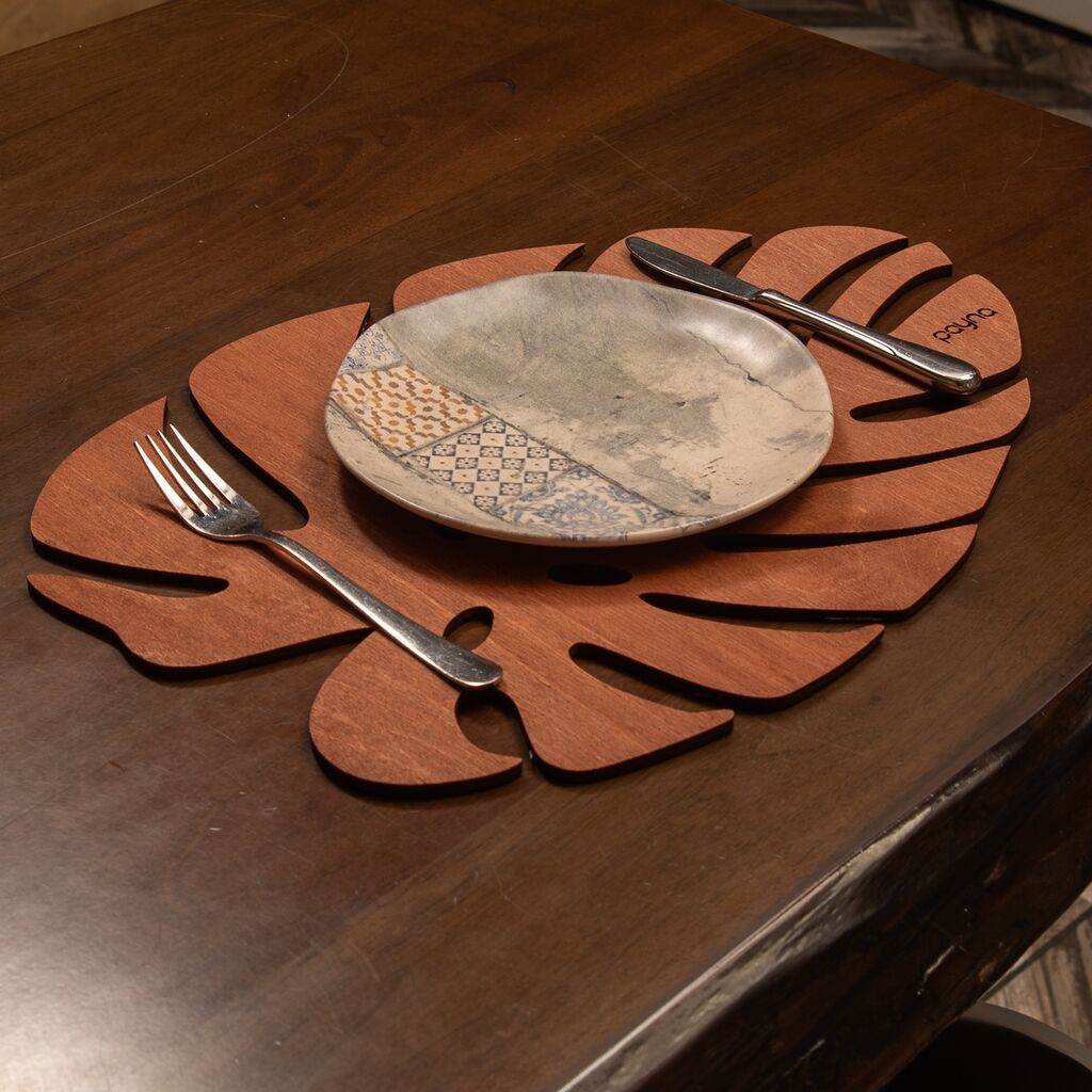 Hermia Monstera set podmetača, 36x36cm, drveni, 6 dijelova, kesten