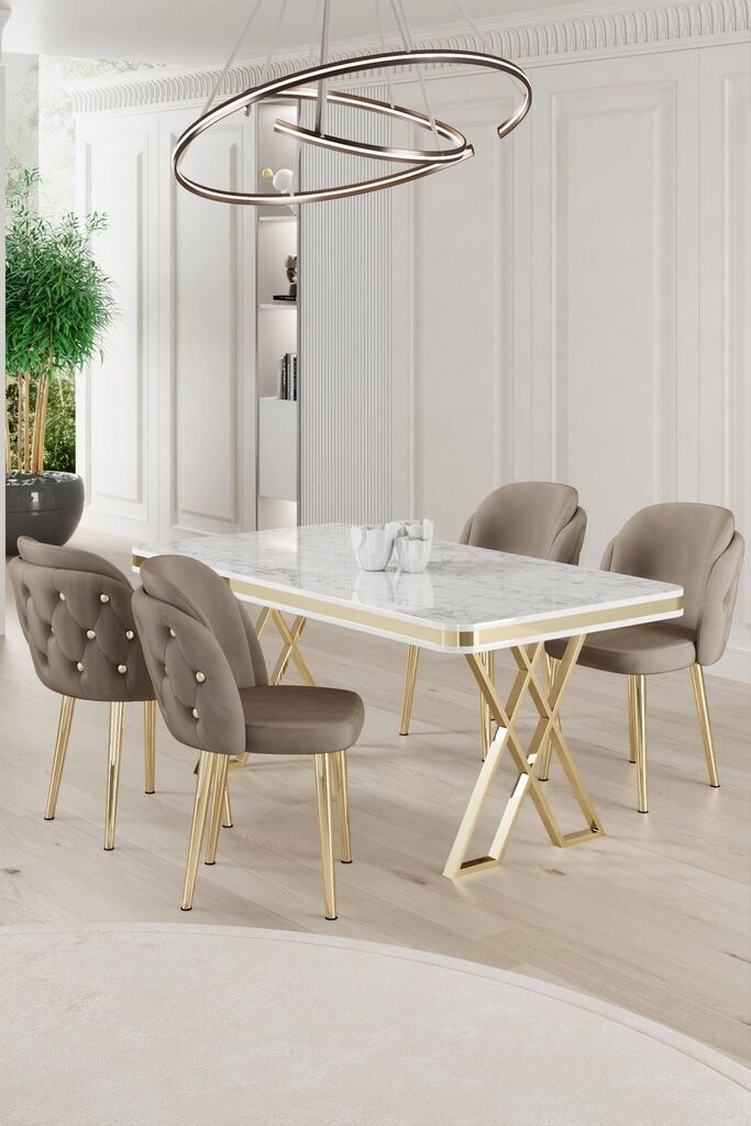 Hanah Home Set Trpezarijski sto i 4 stolice Rigel, bež-bijela