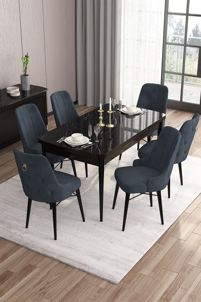 Hanah Home Set Trpezarijski sto i 6 stolica Are, antracit-crna