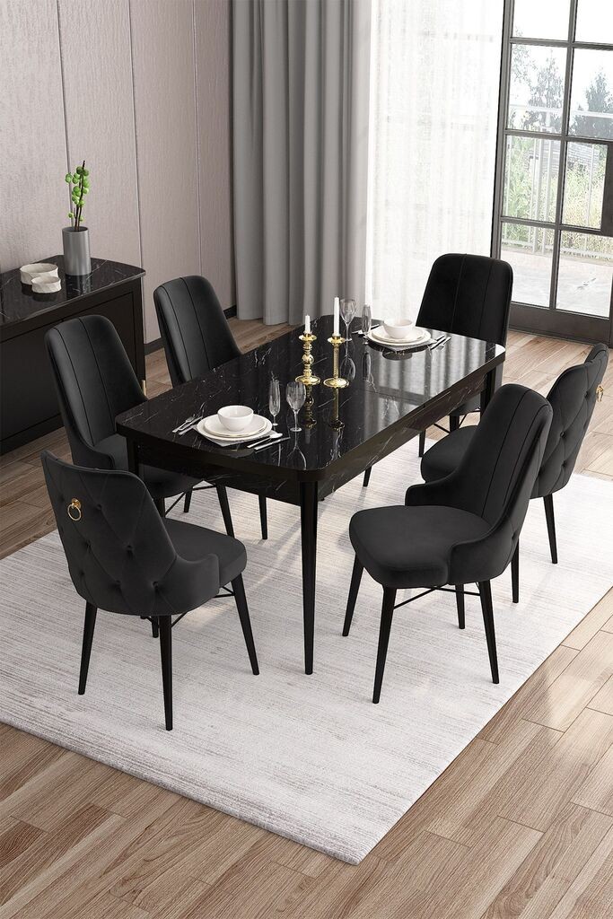 Hanah Home Set Trpezarijski sto i 6 stolica Are, crna