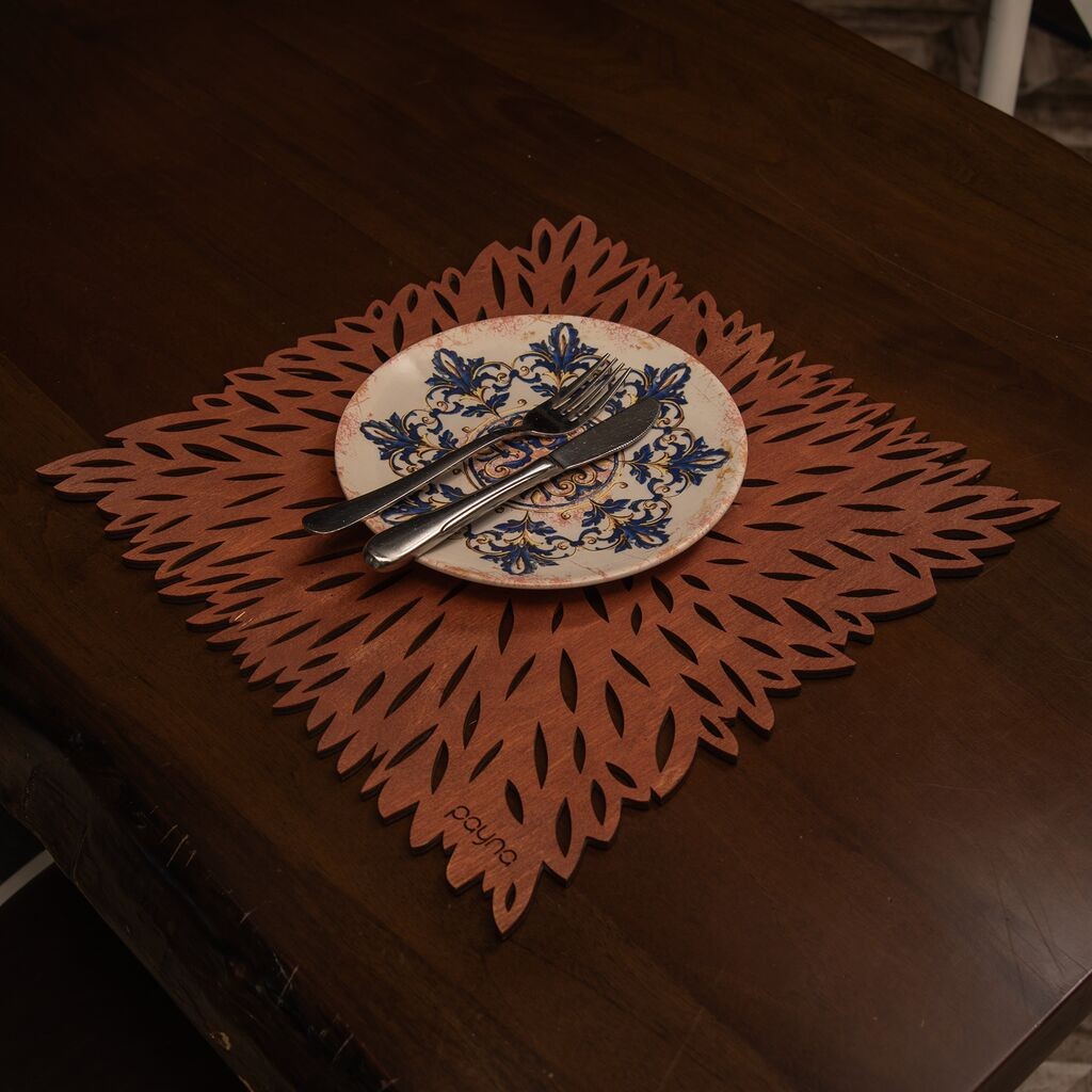 Hermia Set podmetača za sto Pointy, Drveni, 4 dijela, Kesten