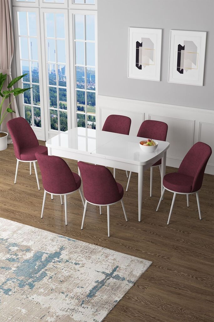 Hanah Home Set Trpezarijski sto i 6 stolica Zen, Bordo-bijela