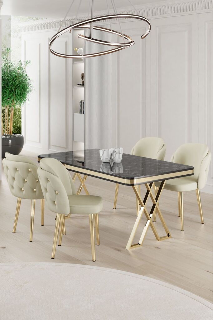 Hanah Home Set Trpezarijski sto i 4 stolice Rigel, Krem-bijela