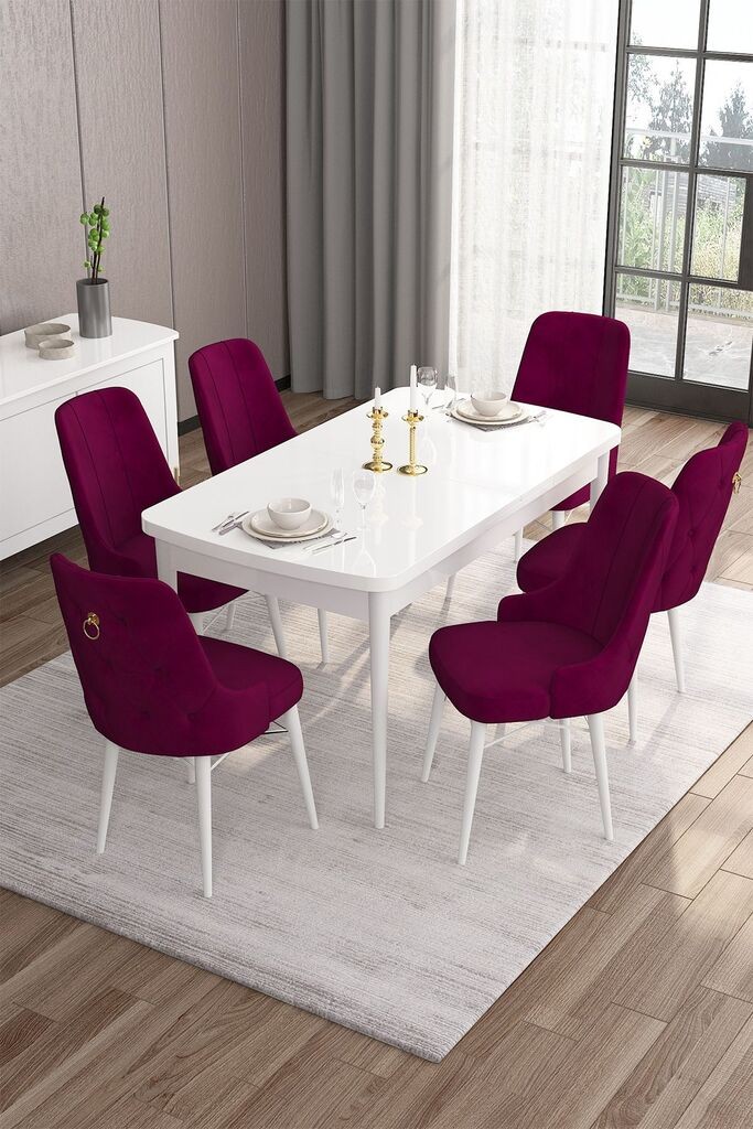 Hanah Home Set Trpezarijski sto i 6 stolica Are, Bordo-bijela