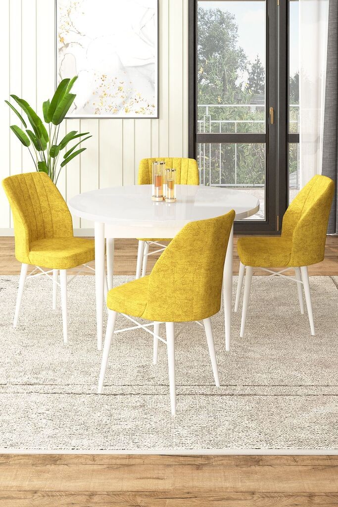 Hanah Home Set Trpezarijski sto i 4 stolice, žuta i bijela