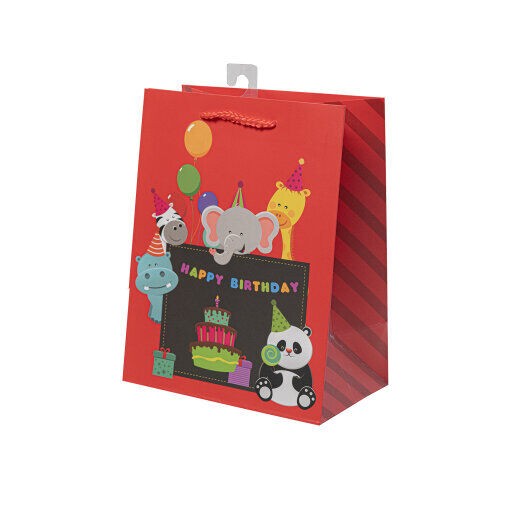 Ukrasna kesa Happy Birthday Zoo, 18x11x23cm. 210gr., Crvena