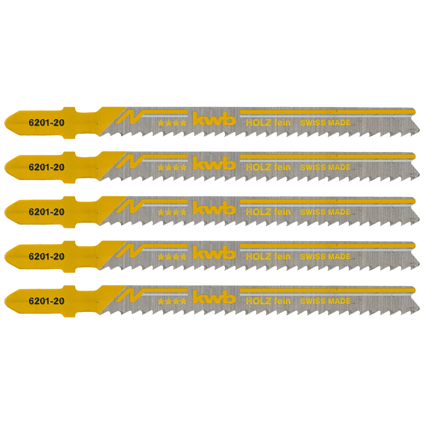 KWB Listovi za ubodnu pilu, srednji,  za tvrdo drvo, 5 dijelova, Žuti