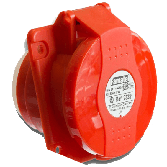FAMATEL Zidna utičnica 23331, 10 stepeni, 16A/380/415, 5 Polna, Crvena