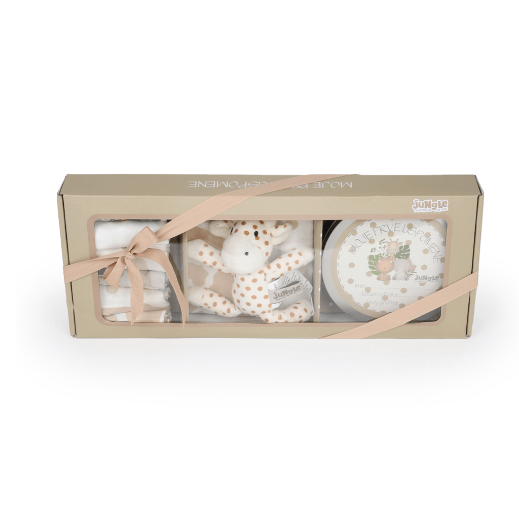 Poklon set za bebe 0500, Žirafa, 6 Maramica, 2 Krpice za bebe, Pakovanje gline za otisak