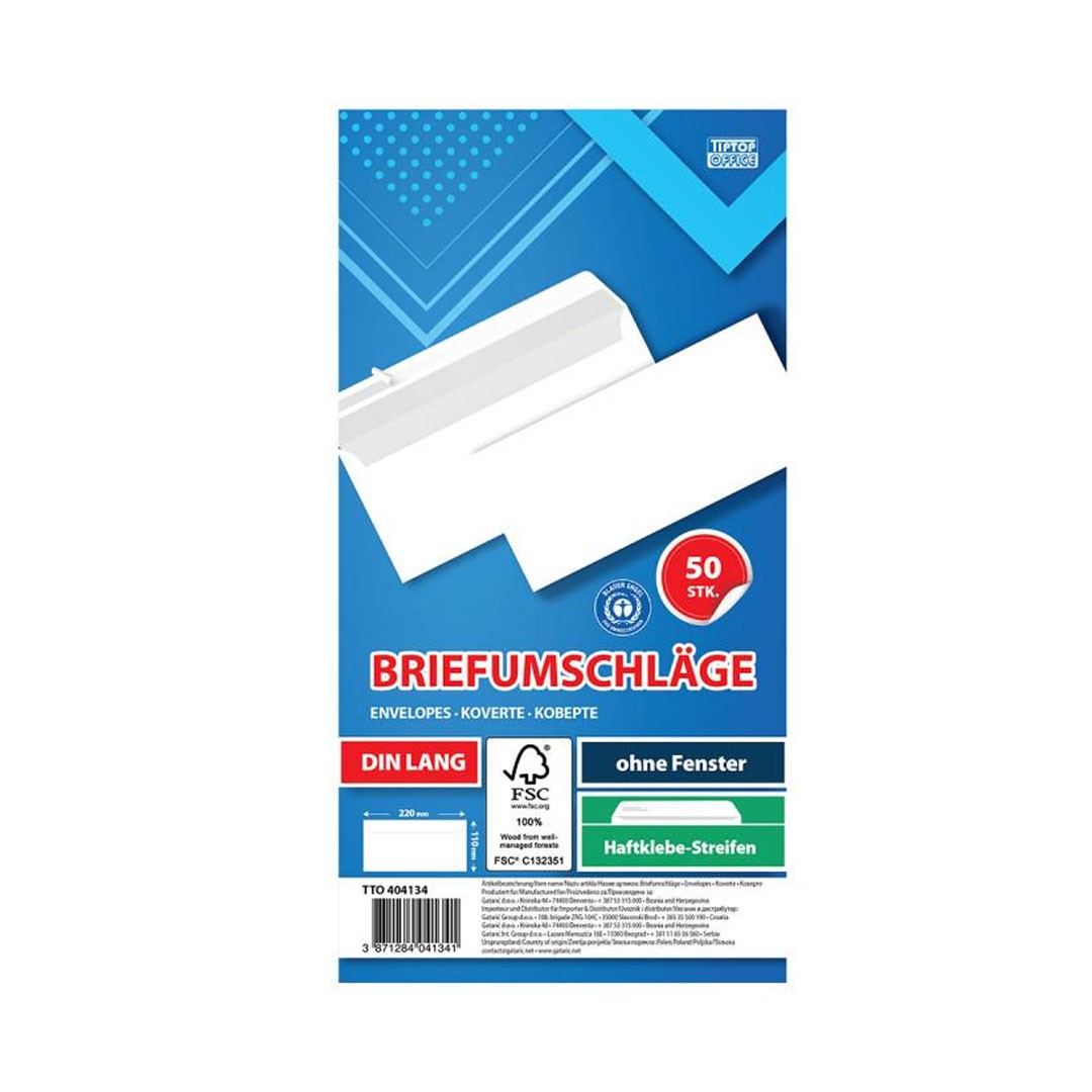 Tip Top Office Koverta strip Amerikan bez prozora, 50 komada, Bijela
