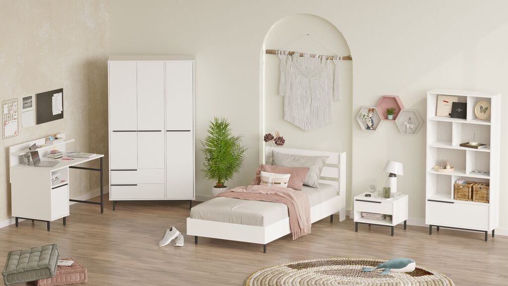 Hanah Home Spavaća soba set za tinejdžere ON25-W, Bijela