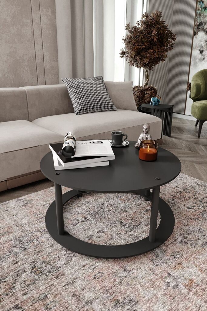 Hanah Home Club sto s rupom, okrugli, 70x38x70 cm, crni