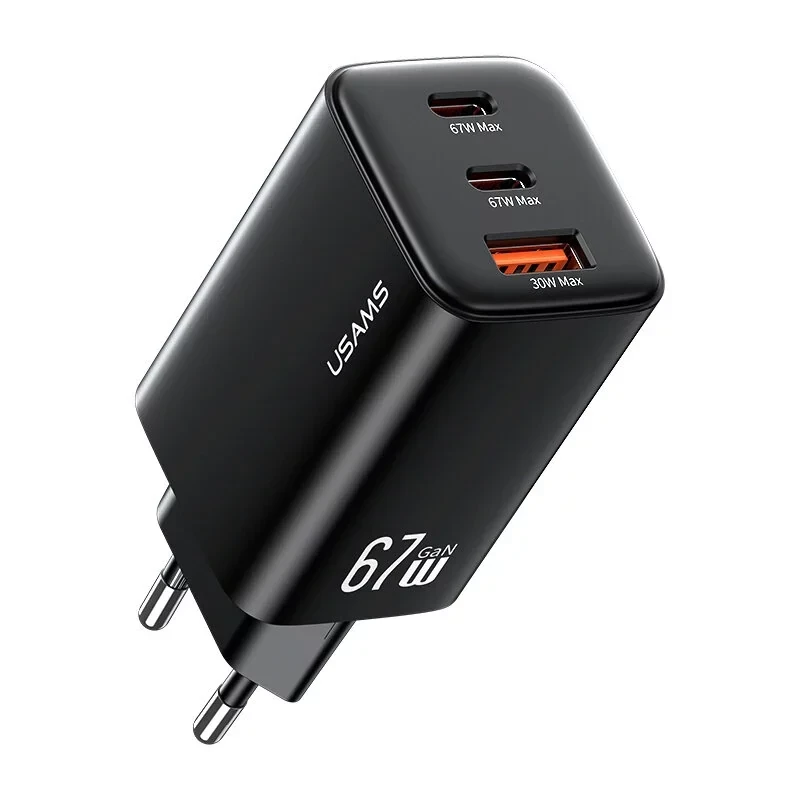 Usams Punjač CC265 67W GaN ACC 3 Ports Fast punjač (EU) JC Series, Crni