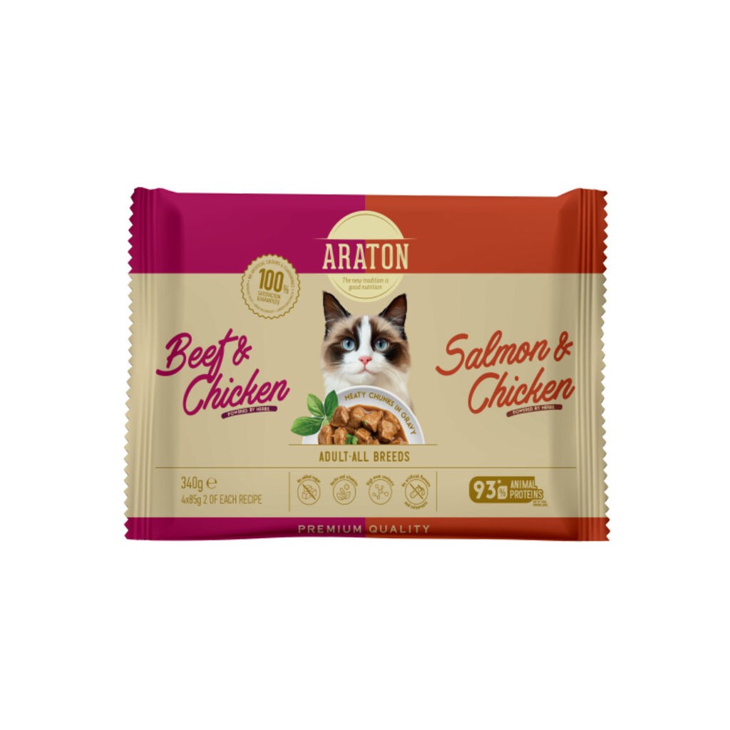 Araton Hrana za mačke Adult, Govedina i piletina, 4x85 g