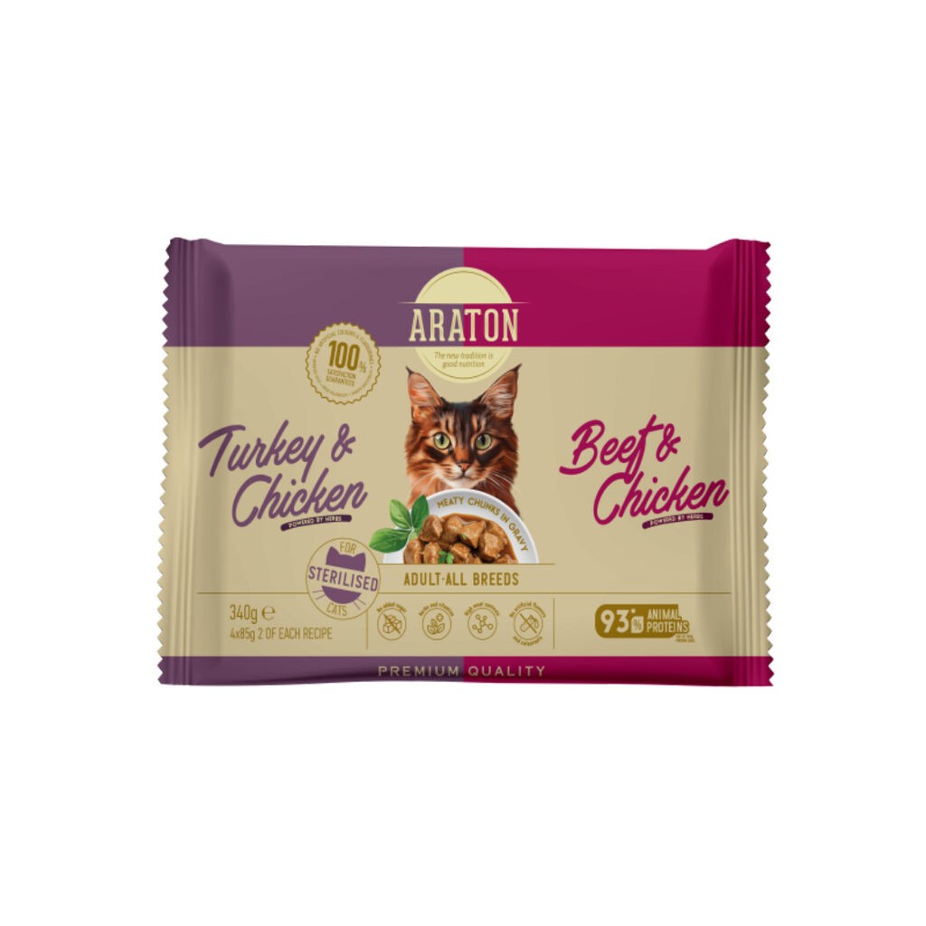 Araton Hrana za Sterilisane Mačke Adult, Ćuretina i piletina, 4x85 g