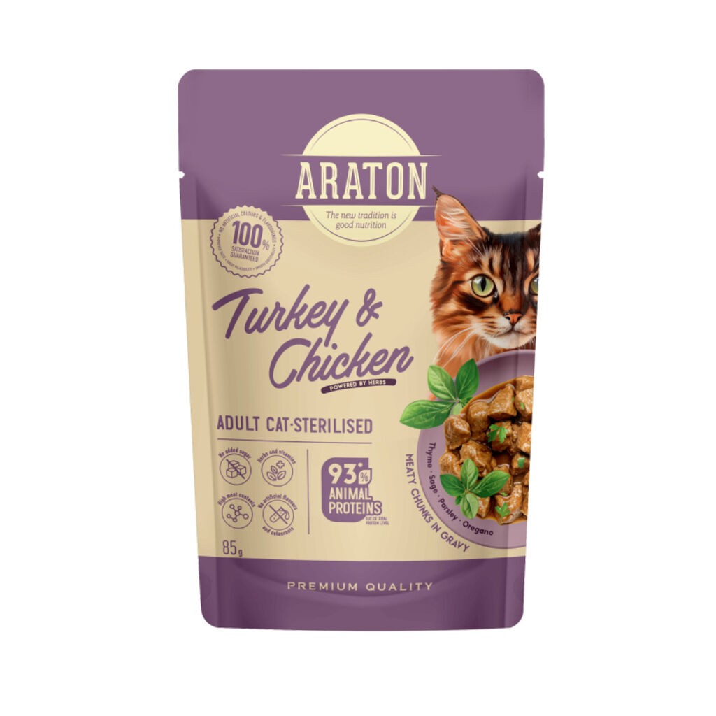 Araton Hrana za Sterilisane Mačke Adult, Ćuretina i piletina, 85 g
