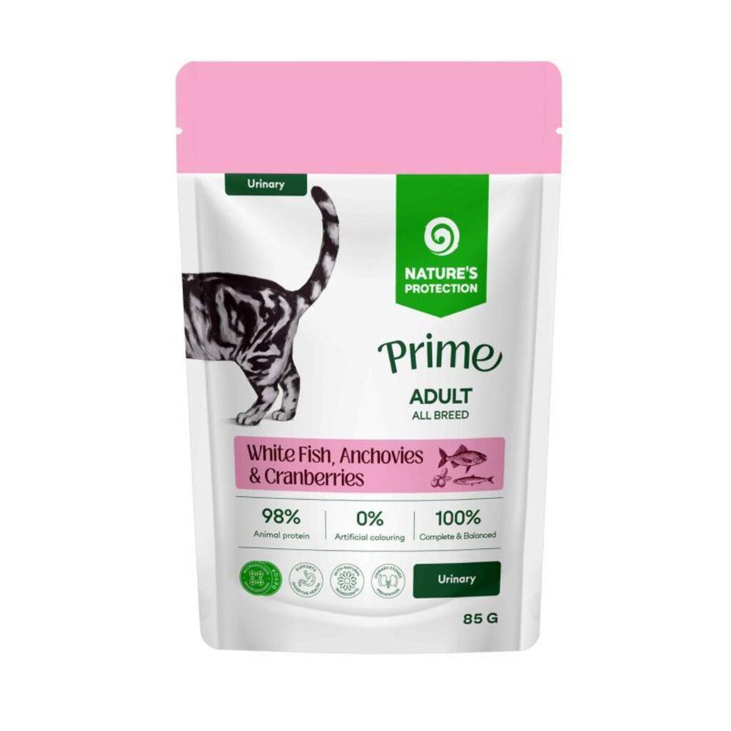 Nature's Protection Hrana za mačke Urinary Prime, Bijela riba Inćuni i brusnica, 85 g