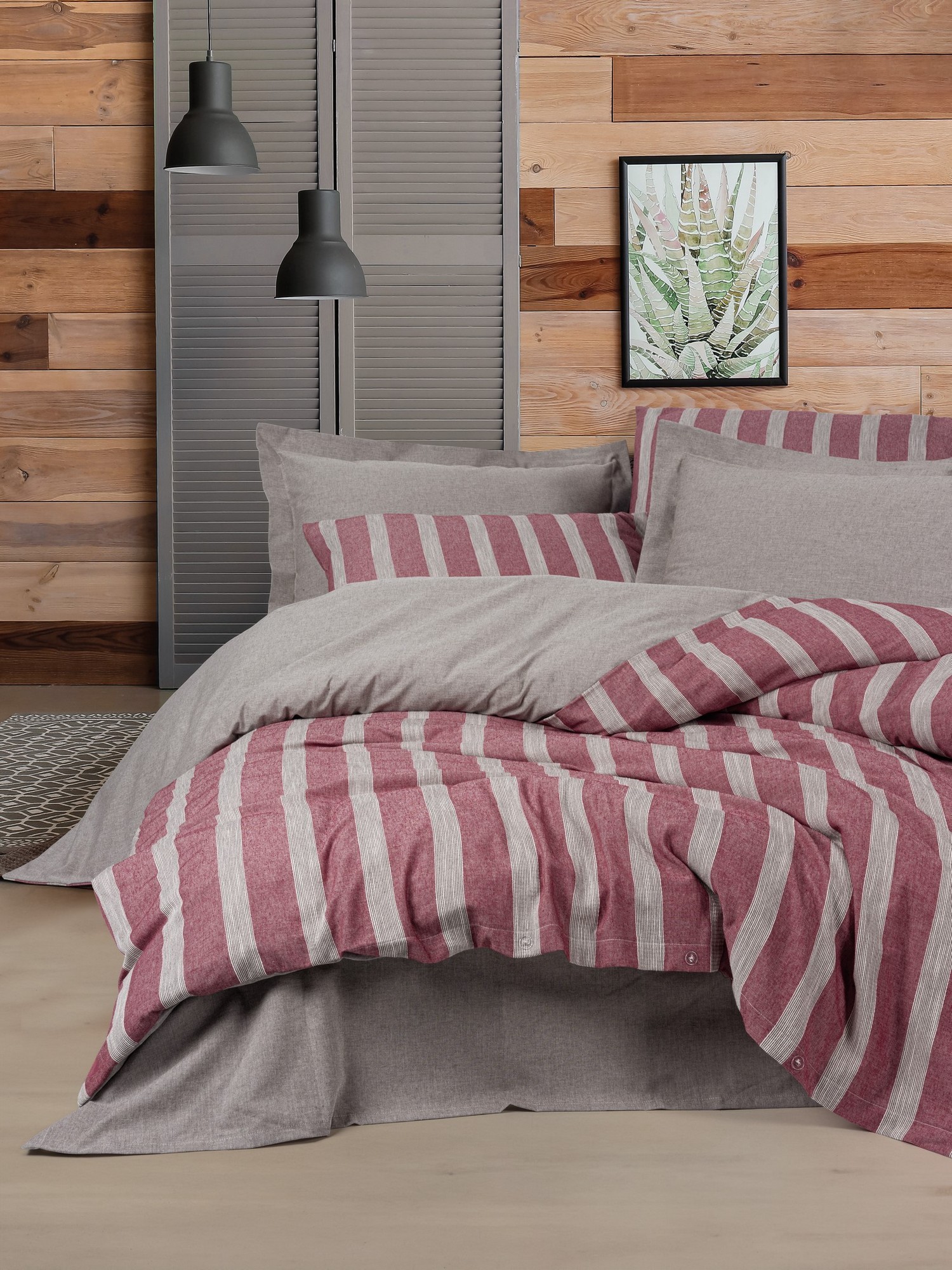 L'essentiel Maison set posteljine Bande, 200x220 cm, crvena