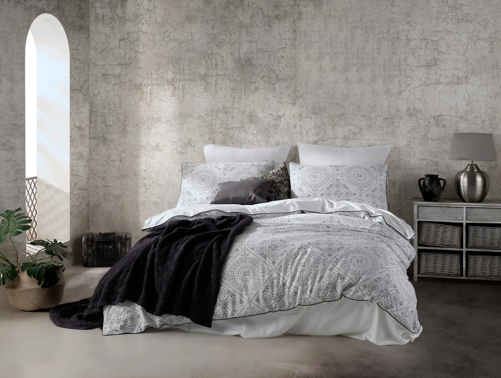 L'essentiel Maison Iskit set posteljine, 200x220 cm, Bijelo-crna