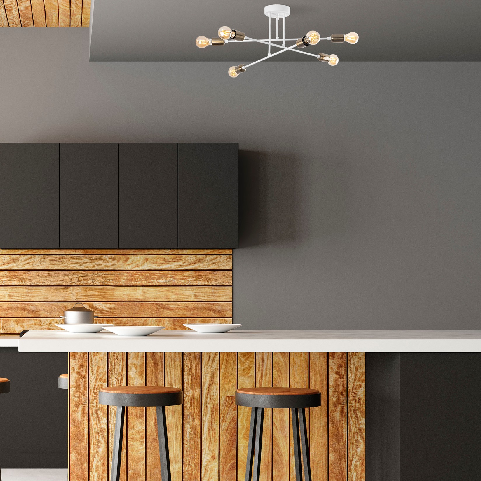 Opviq Luster Fleur-1503, 27cm, 66x66 cm, 6xE27, 40W, Bijela