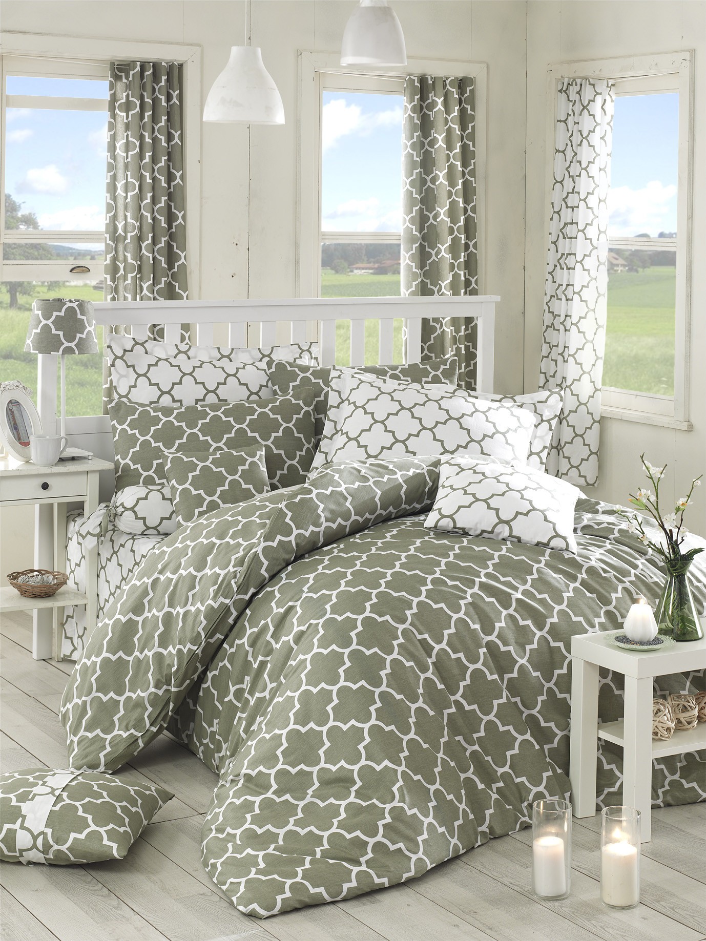 L'essentiel Maison Set za krevet Madalyon, 200x220 cm, Sivo-bijela