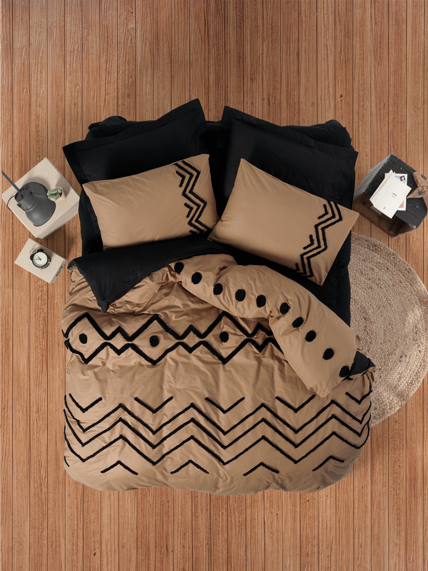 L'essentiel Maison set posteljine Elio, 200x220 cm, terakota-crna