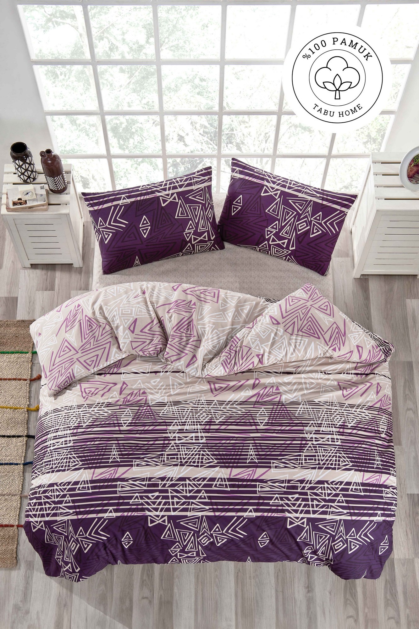 L'essentiel Maison Pyramid set posteljine, 200x220 cm, ljubičasto-bijela