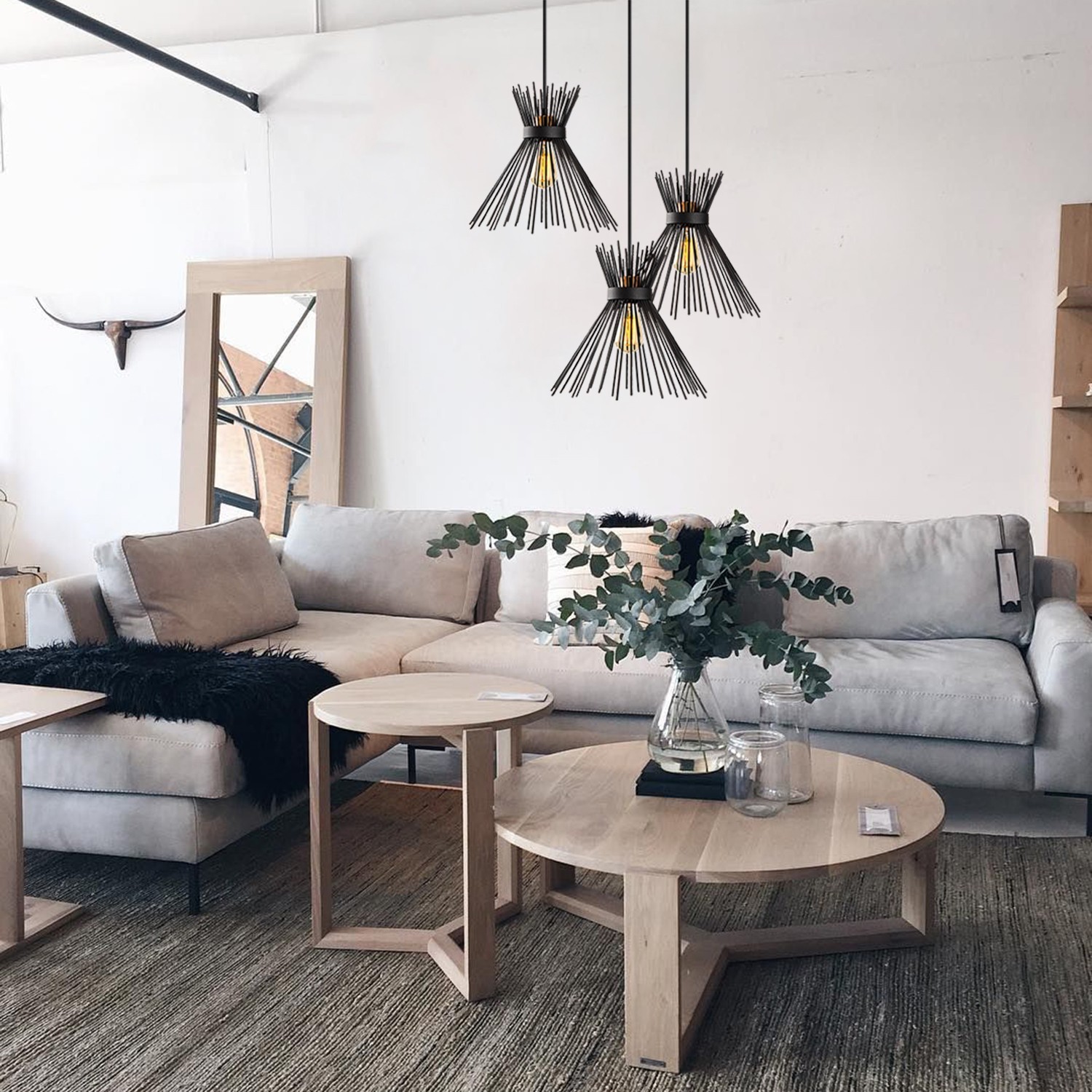 Opviq luster Kirpi-3085, 63x63 cm, 3xE27, 40W, crni