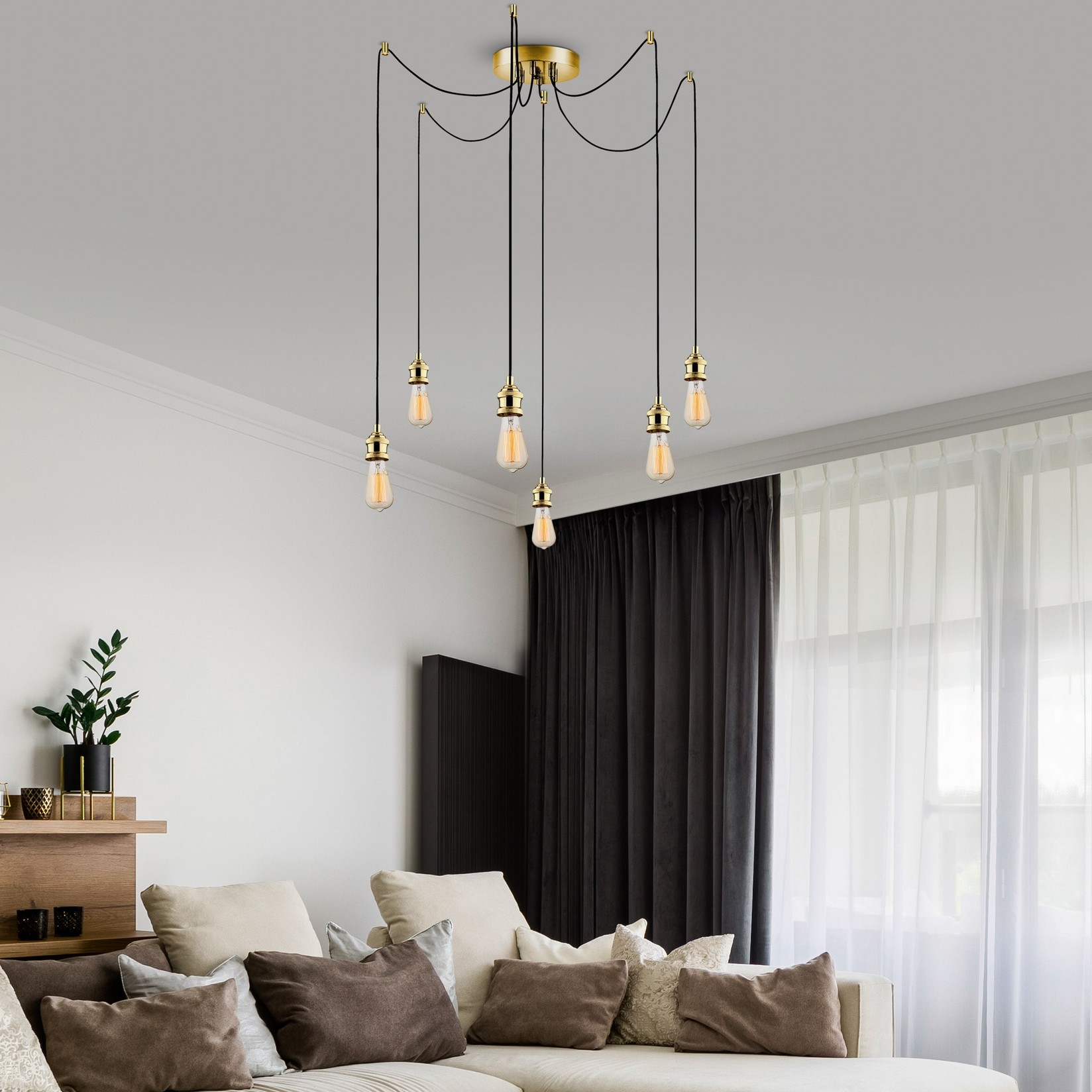 Opviq Luster MR-913, 126 cm, 6xE27,, Zlatne boje