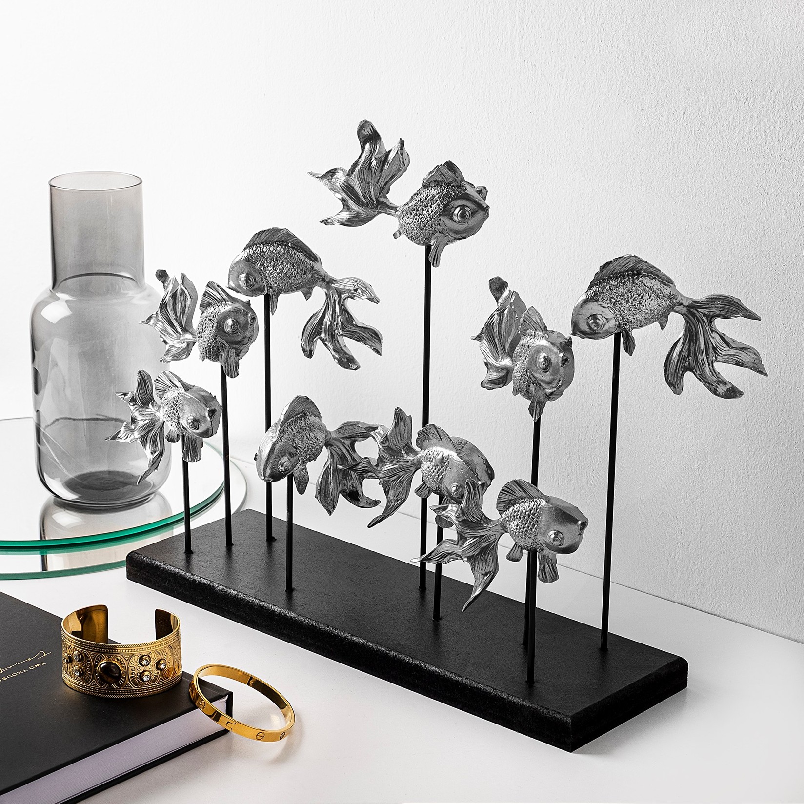 Aberto Design Dekorativna figura ZLATNA RIBICA 3, 42 cmx28 cmx10 cm, Srebrna