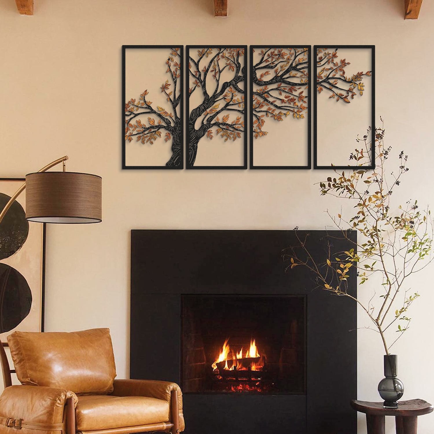 Wallity Set zidnih ukrasa Jesenje vibracije - APT740 S, 48x98 cm, 1,2 mm, 4 komada, Crna