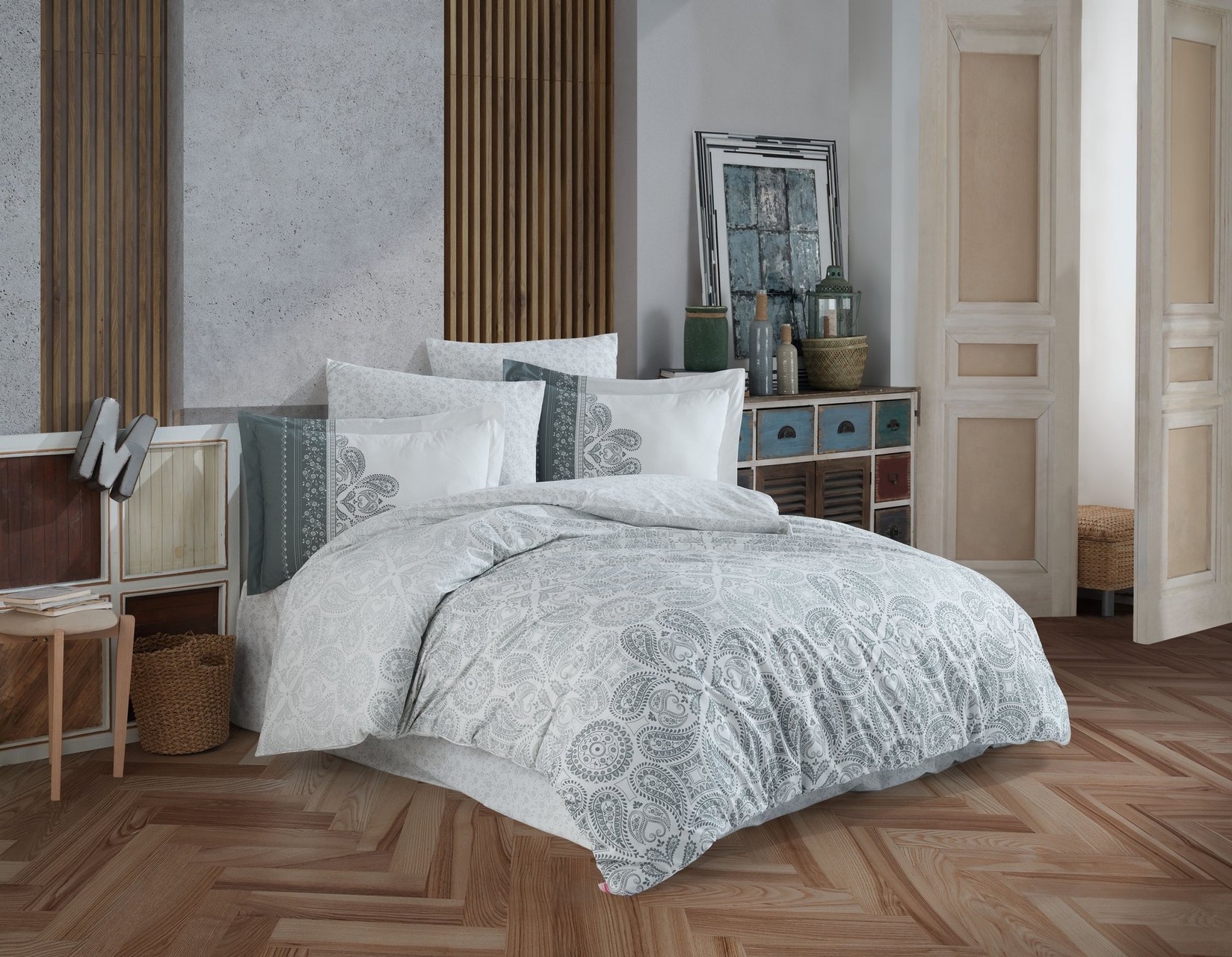 L'essentiel Maison set posteljine Irene, 200x220 cm, sivo-krem