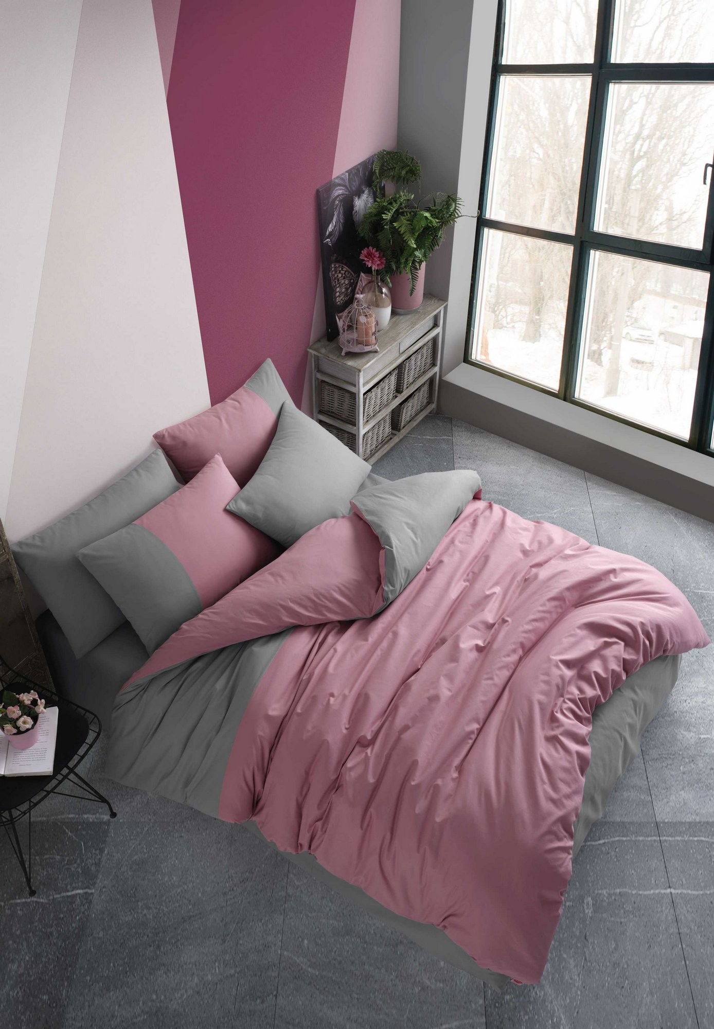 L'essentiel Maison set posteljine Dijamant, 200x220 cm, roze-antracit