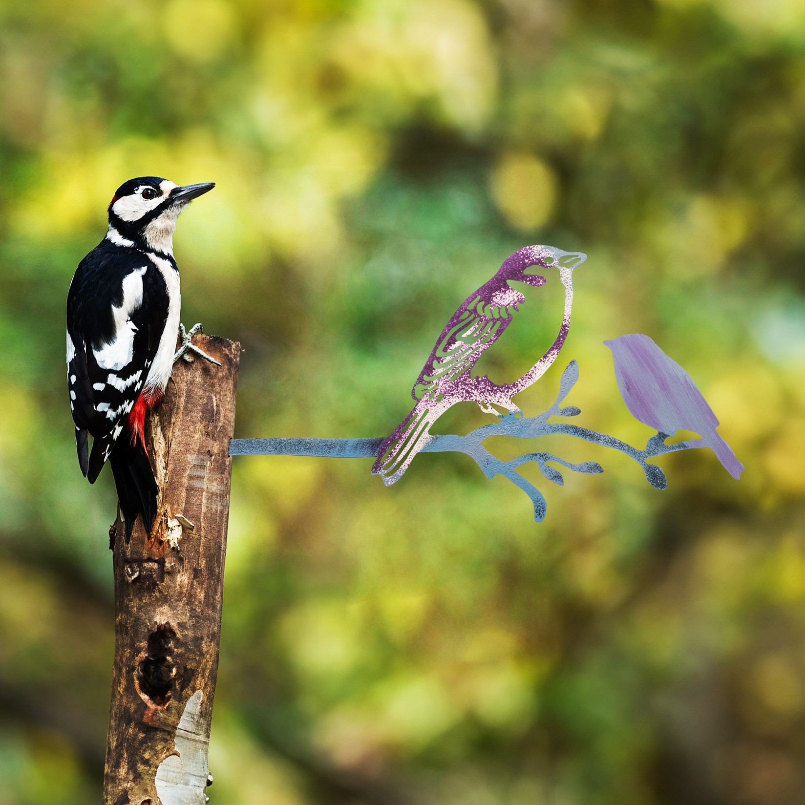 Aberto Design Dekorativna figura Ptica na grani 22, 20x40 cm, 1,5 mm, Šarene