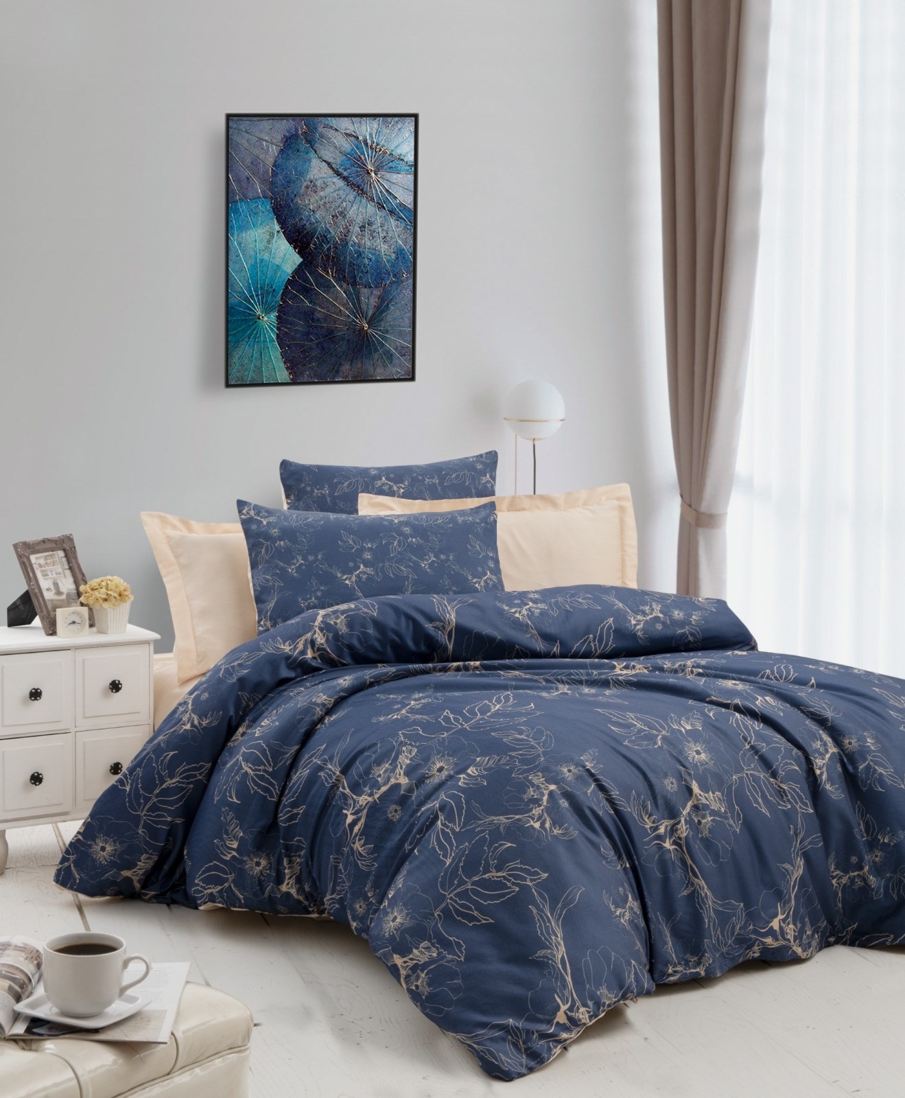 L'essentiel Maison set posteljine 473, 200x220 cm, tamnoplava-krem