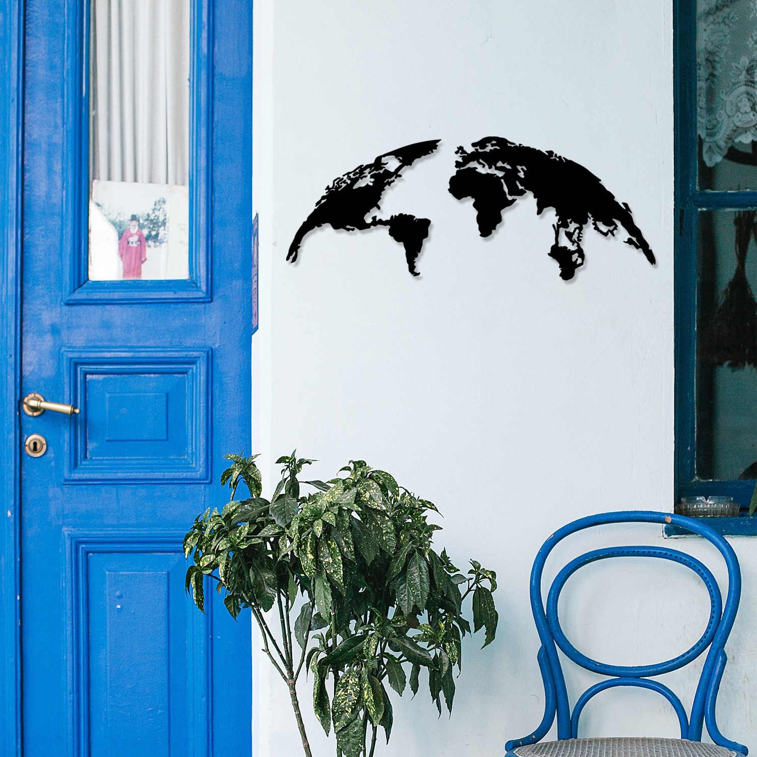 Wallity Zidna dekoracija Mapa svijeta, srednja, 120x47 cm, 1,2 mm, crna