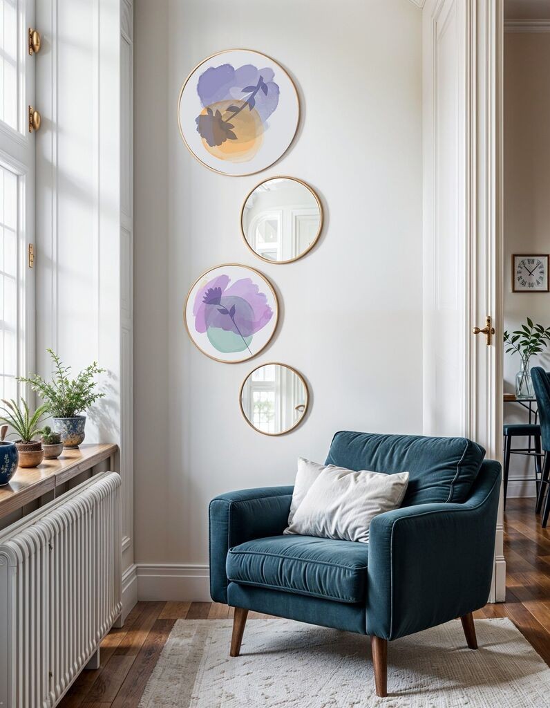 Wallity Uokvirena slika Okruglo ogledalo-0005, 4 dijela