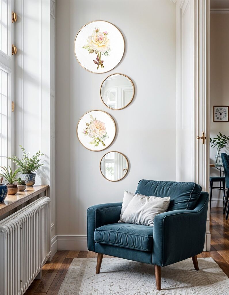 Wallity Uokvirena slika Okruglo ogledalo-0001, 4 dijela