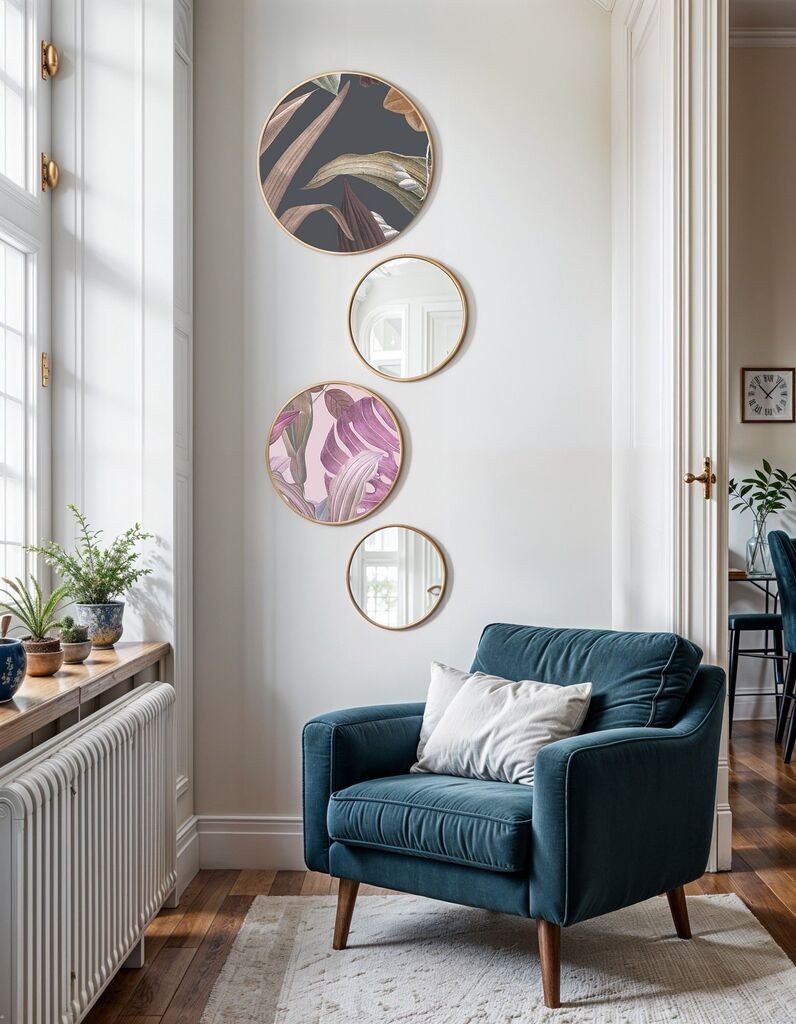 Wallity Uokvirena slika Okruglo ogledalo-0002, 4 dijela